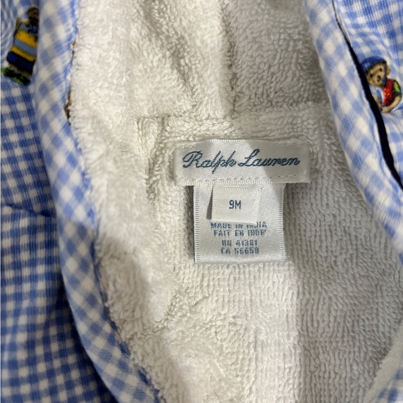 Ralph Lauren Blue Gingham Robe with Bear Motif - Picture 5 of 7
